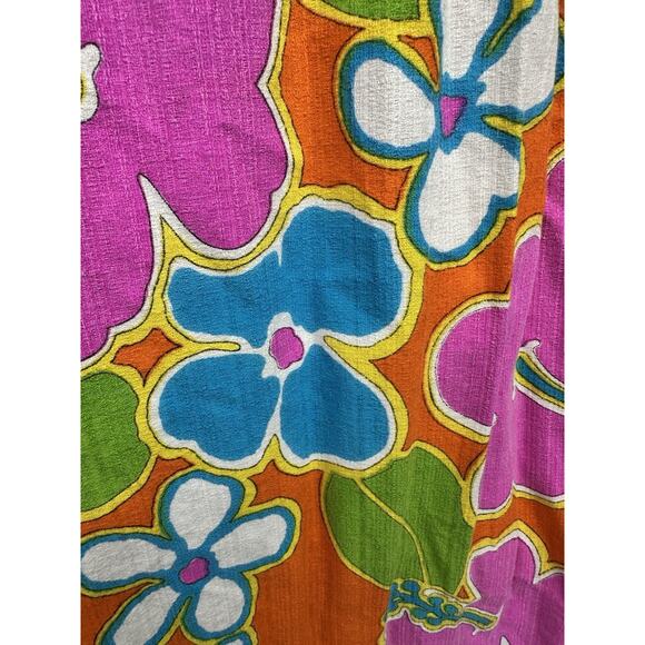 Vintage 60s Dress Malihini Hawaii Designer Collection Maxi Floral Hot Neon - Picture 4 of 15